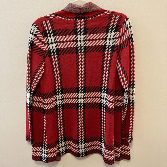 Cardigan Leo & Nicole Sz PS Red Black Plaid Sweater Open Front Grandma-Core - Picture 4 of 12